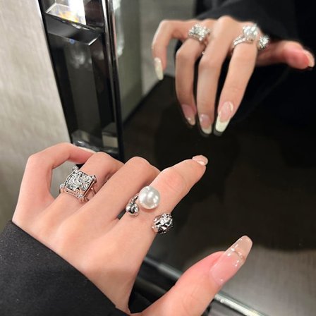 Geometriska öppna ringar - Justerbar ring Vintage Oregelbunden Silver Ge