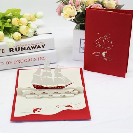 3-D gratulasjonskort i form av en seilbåt, 4 stk rød For c