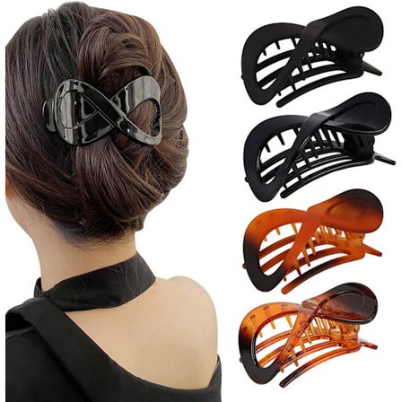 4 store hårklemmer, skridsikre matte hårklemmer, plastikklemmer til krøllet og glat hår, elegante hårnåle til kvinder i rav og sort