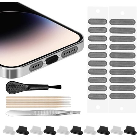 Varmt støvdeksel Kompatibelt med iPhone, Lightning-portdeksel, støvtette mesh-klistremerker Kompatible med telefonhøyttalere, med rengjøringsverktøy