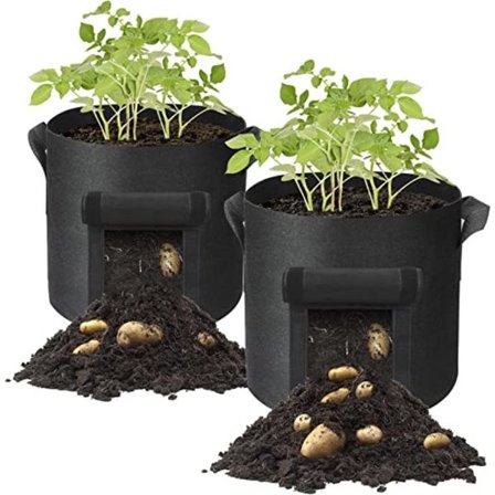 2 stk. kartoffeldyrkningsposer, 10 gallon dyrkningsposer, blomsterpotte med håndtag