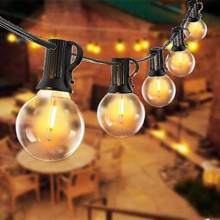 Led-valoketju Auen Strom - 7,6 m ulkovalosarja säänkestävä 10+1 G40-hehkulampulla särkymätön Ip44 vedenpitävä valoketju sisä-/ulkokäyttöön