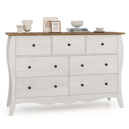 Kommode med 7 folde stofskuffer, skænk i landhusstil, garderobe, grå