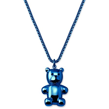 Egan | Blue Stainless Steel Teddy Bear Box Chain Necklace for Men - Steel necklaces