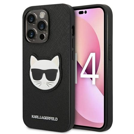 Karl Lagerfeld Saffiano Choupette Head Patch-fodral för iPhone 14 Pro - Svart