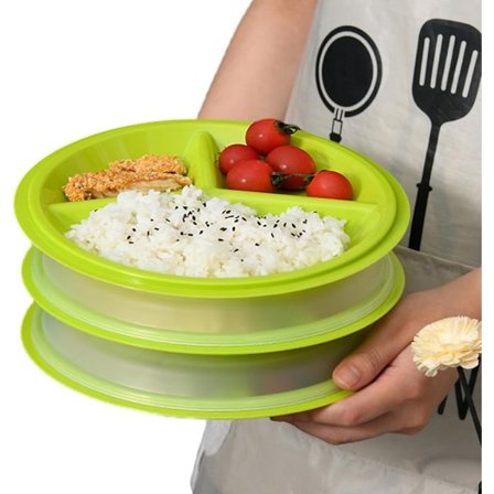 ING 3 st Mikrovågsugnstallrikar Med Lock Och 3 Fack - BPA-fria Och Återanvändbara