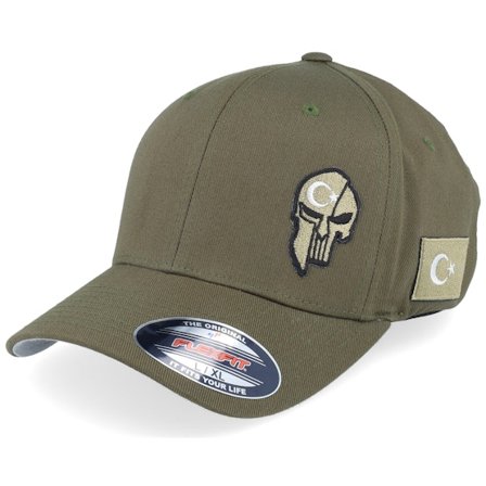 Army Head - Vihreä flexfit Lippis - Türkiye Army Skull Olive Wooly Combed Flexfit @ Hatstore