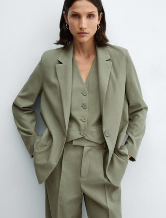 Mango Pockets Suit Blazer - Green - S