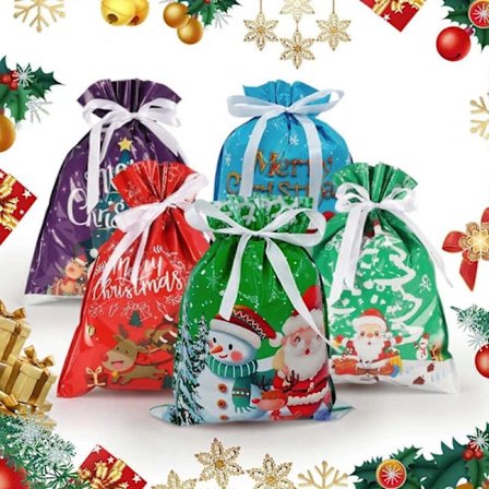 15 pcs Christmas Gift Bags with Drawstring 2024 New Christmas Gift Bags Assorted Sizes Christmas Wrapping Bags Multipack Christmas Drawstring Present 