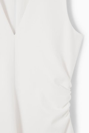 COS Women's Gathered Asymmetric Midi Dress in White