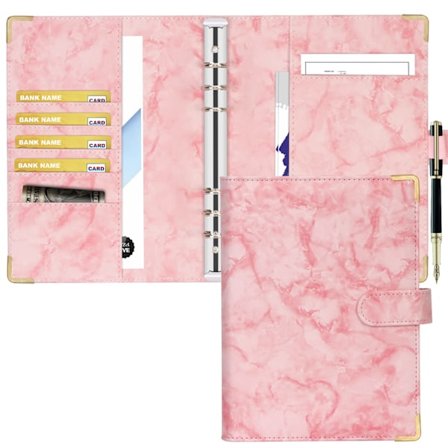 Nahkainen A6-kansio 6 rengasta rengaskansio Planner Notebook -kansi A5-täyttöpaperille (sisäpaperi ei sisälly) Marmoripinkki