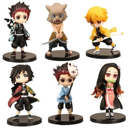 6 kpl Demon Slayer Anime-hahmoja 7cm Nezuko Tanjirou Zenitsu Inosuke Kyoujirou Kanawo Kawaii Leksak Q-hahmo PVC-malli Lahja 6PCS A