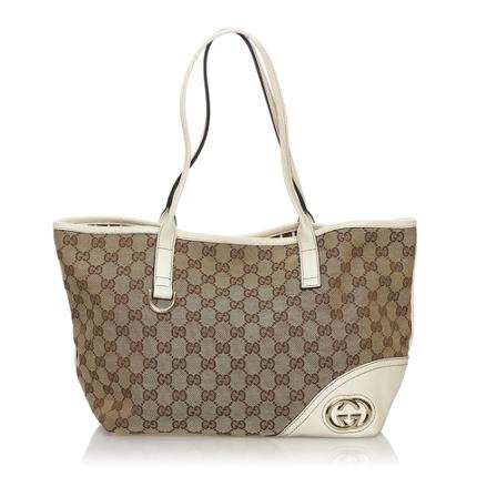 Gucci Vintage, Pre -owned GG Canvas New Britt Tote Bag Bruin, Dames, Maat:ONE Size