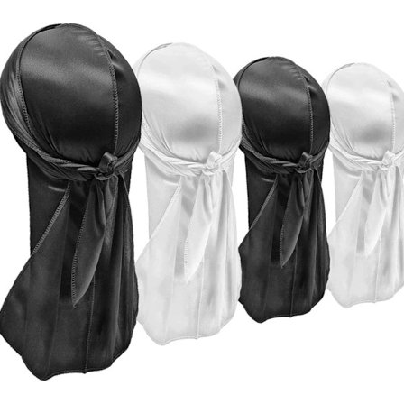 4 stycken silkesdurag för män och kvinnor (2 x svart, 2 x vit)