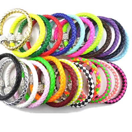 Läderarmband Magnet strass spänne armband