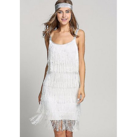Great Gatsby Flapper Kjole 1920'er Party Vintage Kvinde Frynser Dame Fringed Kjoler Hvid