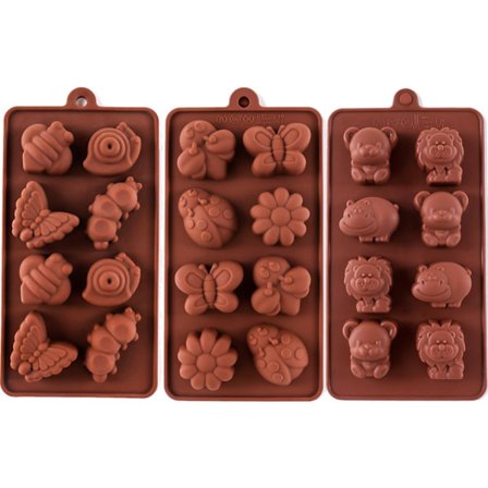 Silikon Sjokoladeform, Non-stick Sjokolade Godteri Form, Såpeformer, Sett med 3 Skogstemaer med Ulike Former