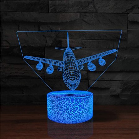 Flygplan Nattljus 3D Illusion Lamp 7 Färgförändrande Touch Control LED Bordslampa Dekorationslampor Jul Födelsedagspresenter(Stil B)