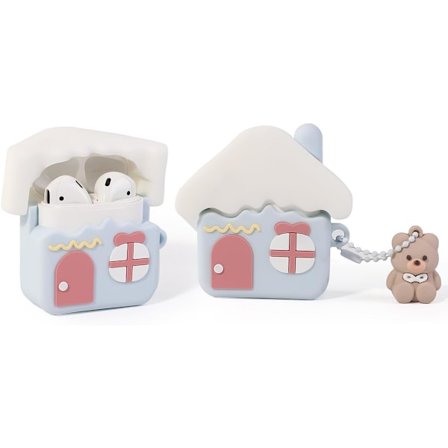AirPods 1/2 Hörlursfodral, Tecknad Silikon Stötsäkert Skyddsfodral med Nyckelring för AirPods 1/2