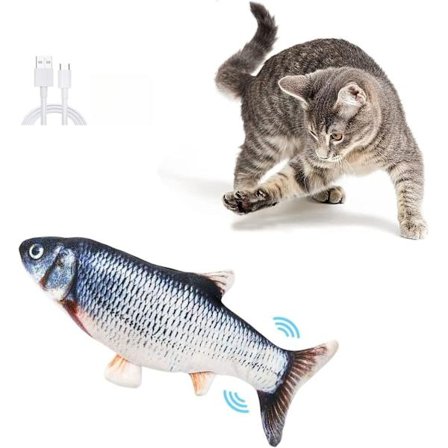 Floppy Fish -kissalelu - Sähköinen pehmoinen simulaatiokala sisäkissoille, interaktiivinen purulelu ja potkulelu