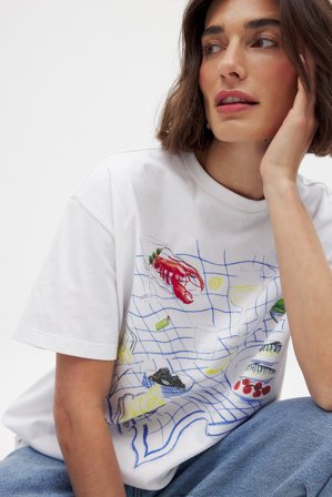 NA-KD Oversize-T-Shirt mit Rundhalsausschnitt und Print - T-Shirts - Weiß - L (EU 42-44)
