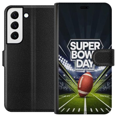 Kompatibelt Lommeboketui til Samsung Galaxy S22+ 5G Super Bowl Day plakat med amerikansk fotball på opplyst arena i dramatisk sportsdesign