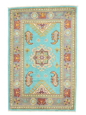 Noué À La Main Kazak Fine Tapis 61X92 De Laine Orange/Petrole Petit