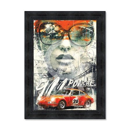 Træramme med tryk i PVC lakeret "Porsche 911" - Sort - 50 x 70 cm - Binet samling