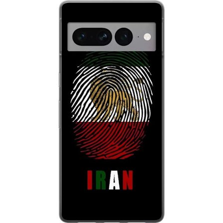 Kompatibelt Mobildeksel til Google Pixel 7 Pro Fingeravtrykkformat som Irans flagg med løvemotiv på svart dramatisk bakgrunn