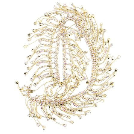 Rhinestone Tassel Chain Fringe Bridal Applique Trim Crystal Clothing Bag DecorationGolden AB Colorful