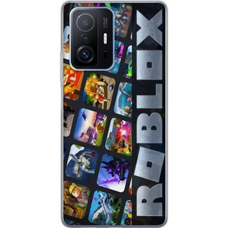 Xiaomi 11T Gennemsigtig cover Roblox farverigt kollage med populære figurer og spiluniverser samlet i et livligt, legende og energisk design fyldt me