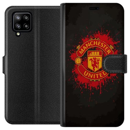 Kompatibelt Lommeboketui til Samsung Samsung Galaxy A42 5G Manchester United logo i rød og gul farge med røff sportslig bakgrunn