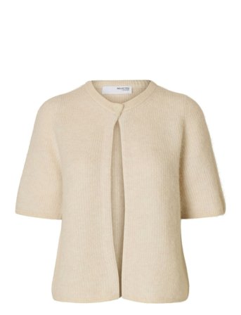 Slfsia Ras 2/4 Rib Knit Cardigan Noos Cream Selected