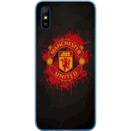 Kompatibelt Mobildeksel til Xiaomi Xiaomi Redmi 9AT Manchester United logo i rød og gul farge med røff sportslig bakgrunn