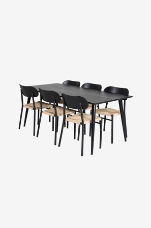 Venture Home - Spisebordssæt Dipp med 6 stole Polly - Sort - Spisebordssæt 6 personer - Fra Homeroom