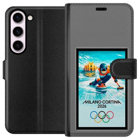 Yhteensopiva Lompakkokotelo Samsung Galaxy S23 Jääkiekkoilukuva, jossa pelaajat liikkuvat jäällä, Milano Cortina 2026, Milanin maamerkit ja olympialai
