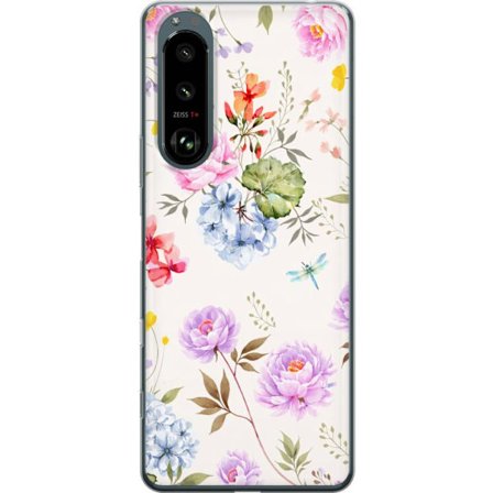Yhteensopiva Puhelinkuori Sony Sony Xperia 5 III Kukkakuviota käsinmaalatuilla kukilla, perhosilla ja hyönteisillä romanttiseen skandinaaviseen tyy