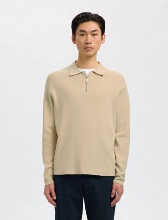 Selected Slhteller Fn Relaxed Half Zip Polo Noos - Cream - XL