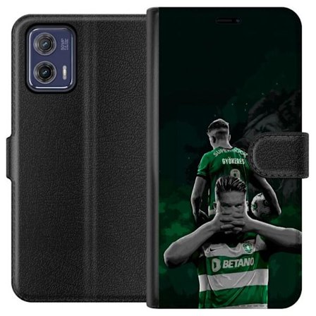 Kompatibel Tegnebogsetui til Motorola Moto G73 Neonmotiv med teksten "Gaming er i mit DNA" på en blå og rød murvæg med en lysende DNA-spiral.