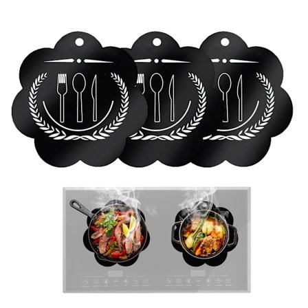 Silikone Beskyttelsesmåtte til Induktionskogeplade, Anti-ridse Blomsterformet Induktionskogepladebeskytter, 25 cm (3 Stykker, Sort)