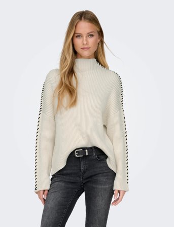 ONLY Onlqueenie Ls Contrast High Neck Prm Knt - Cream - XS