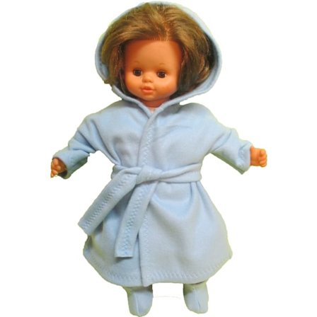 Morgonrock i ljusblå fleece till Skrållan, dockkläder.