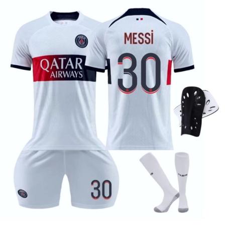 (MESSi 30, ) 2023-2024 Paris borta fotbollströja med strumpor med knäskydd Mörkgrå Med Svart XL