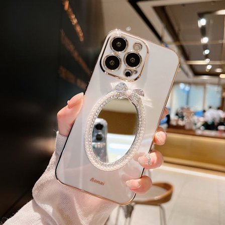 Speildeksel til iPhone XR for jenter kvinner, krystallinnlagt diamantperle Rhinestone Bling Sparkle Søt sminkesløyfe Bakdeksel Støtsikkert 