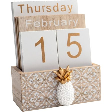 Vintage Træ Evighedskalender med Måned, Uge og Datovisning