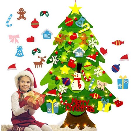 Julgran i filt, Julgran i filt, DIY Julgran i filt med 32 löstagbara ornament, Julgranshängande dekoration, Filtgran för dekor