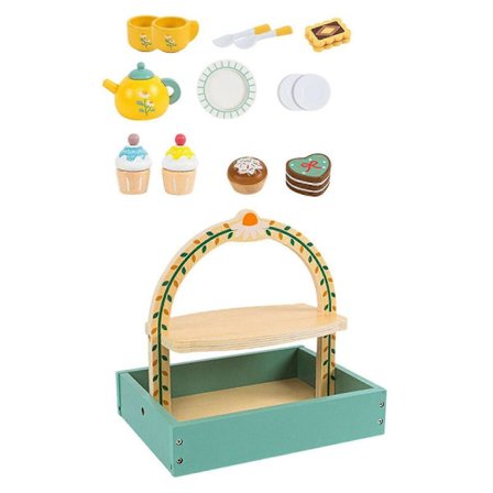 Eftermiddagste Set Träleksak Hus Leksak Låtsasleka med Träleksaker Te