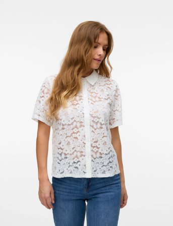 Vero Moda Vmhoney Lace Ss Shirt Wvn Ga - White - M