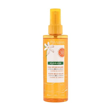 Klorane Olio Secco Solare SPF30 con Tamanu BIO e Monoi 200ml - Olio solare corpo alta prot.