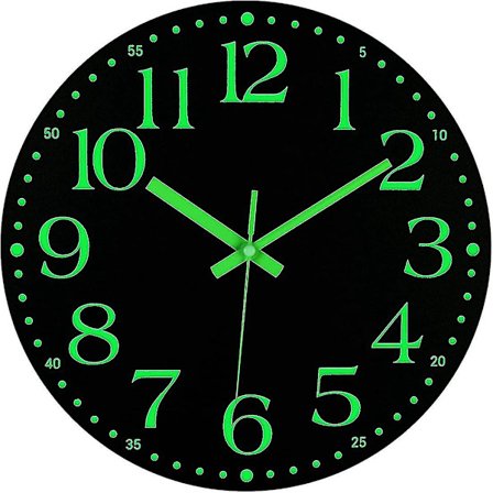 Lysende Veggklokke, 12 Tommer Stille Ikke-tikkende Batteridrevet Klokke, Opplyst Veggklokkedekorasjon